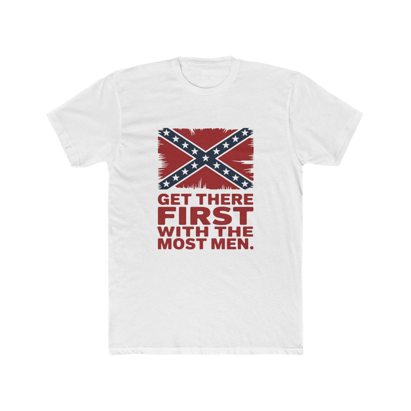 White Nathan Bedford Forrest t-shirt with a distressed Confederate flag and bold red text design