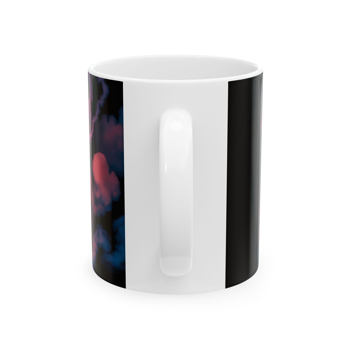White ceramic patriotic confederate flag mug with colorful smoke design on side