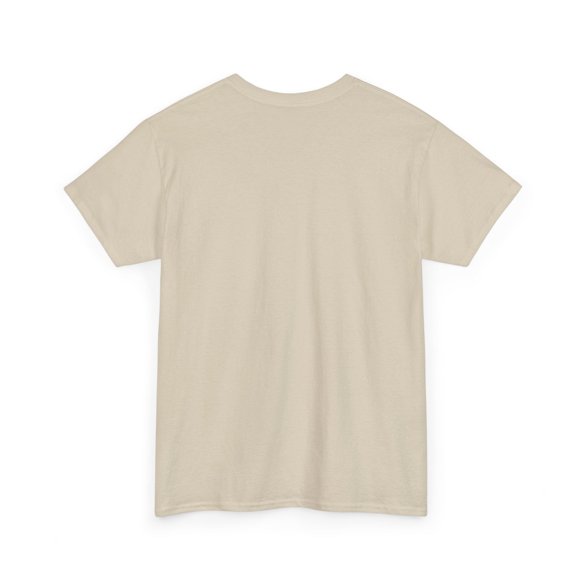Beige blank t-shirt back view by Printify without any design or print