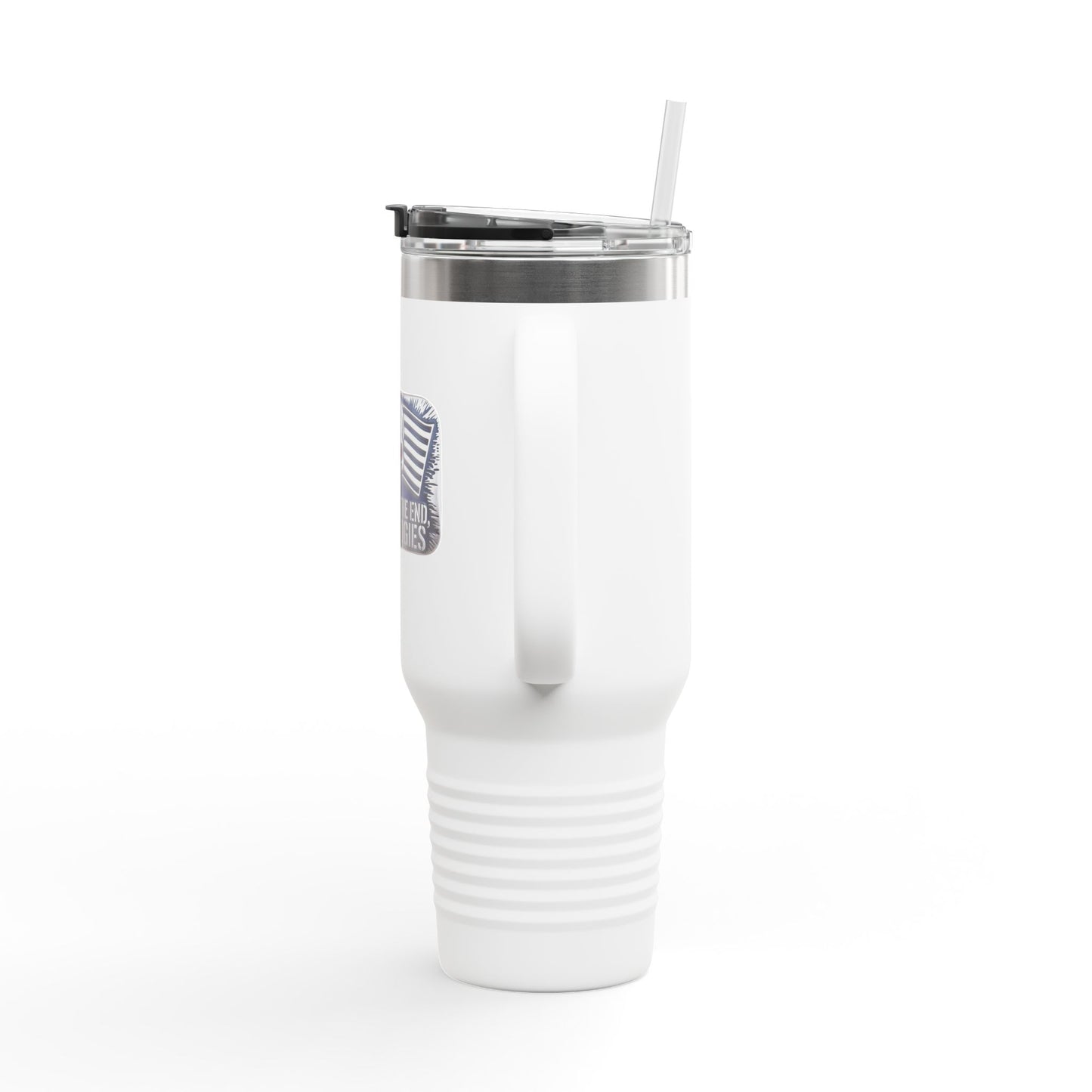White rebel flag insulated travel mug with handle and clear lid 