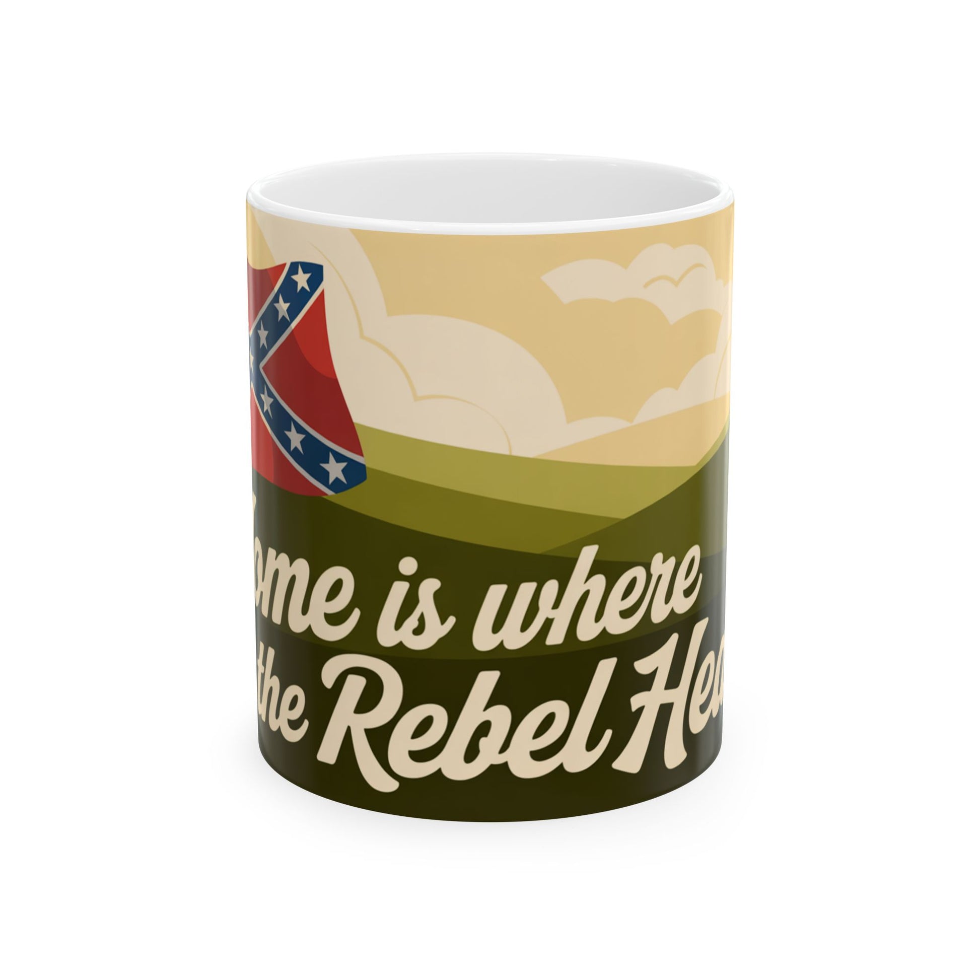 Rebel heart ceramic mug with patriotic design and text home is where the rebel heart is