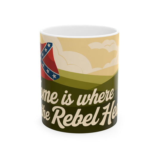 Rebel heart ceramic mug with patriotic design and text home is where the rebel heart is