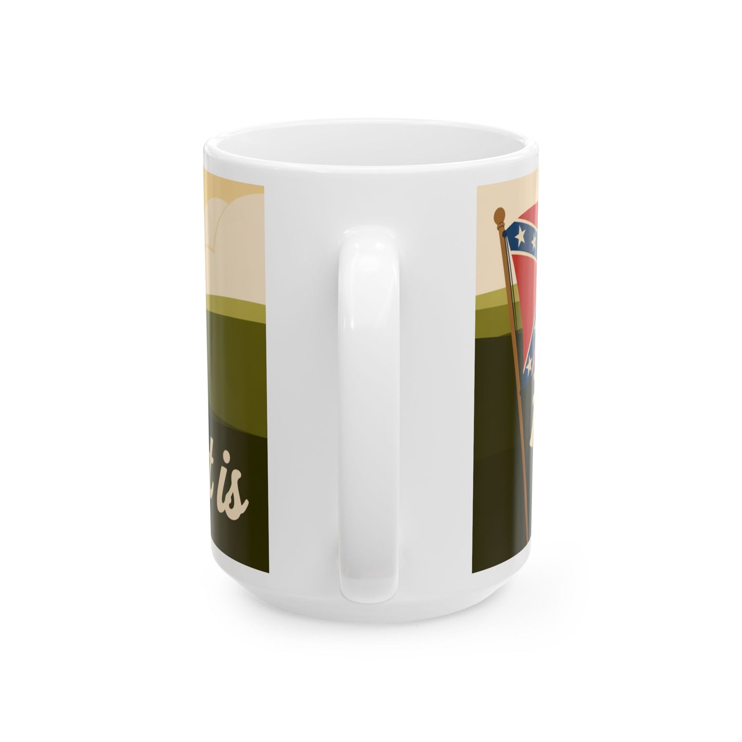 White rebel heart ceramic mug with a colorful outdoor flag design and smooth finish