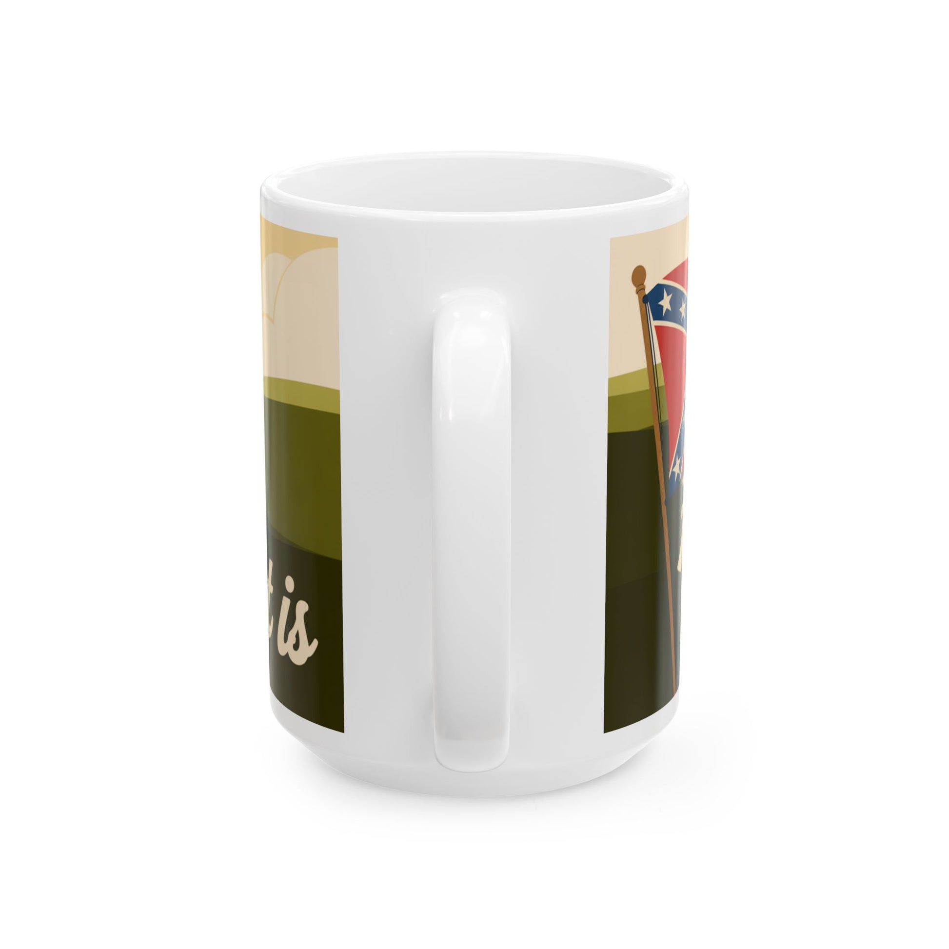 White rebel heart ceramic mug with a colorful outdoor flag design and smooth finish
