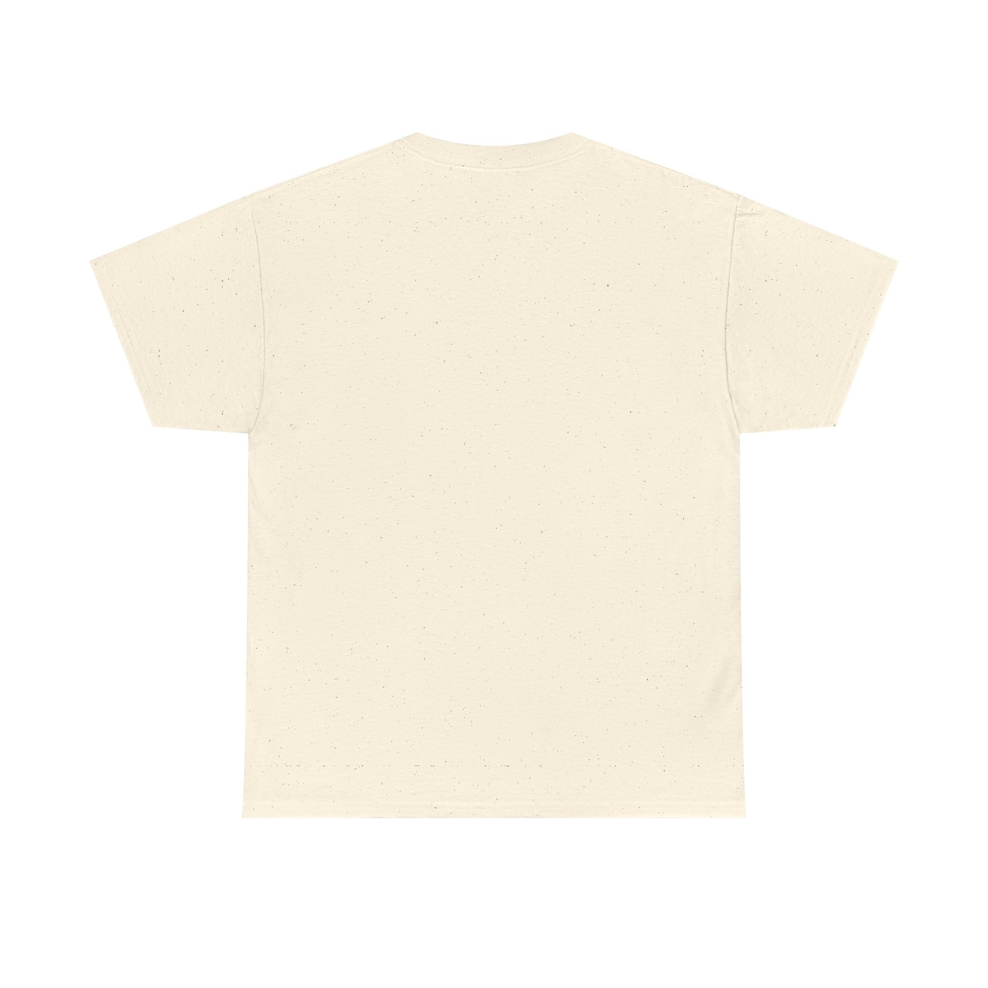 Back view of plain beige Rebel Till Death t-shirt by with short sleeves and crew neck