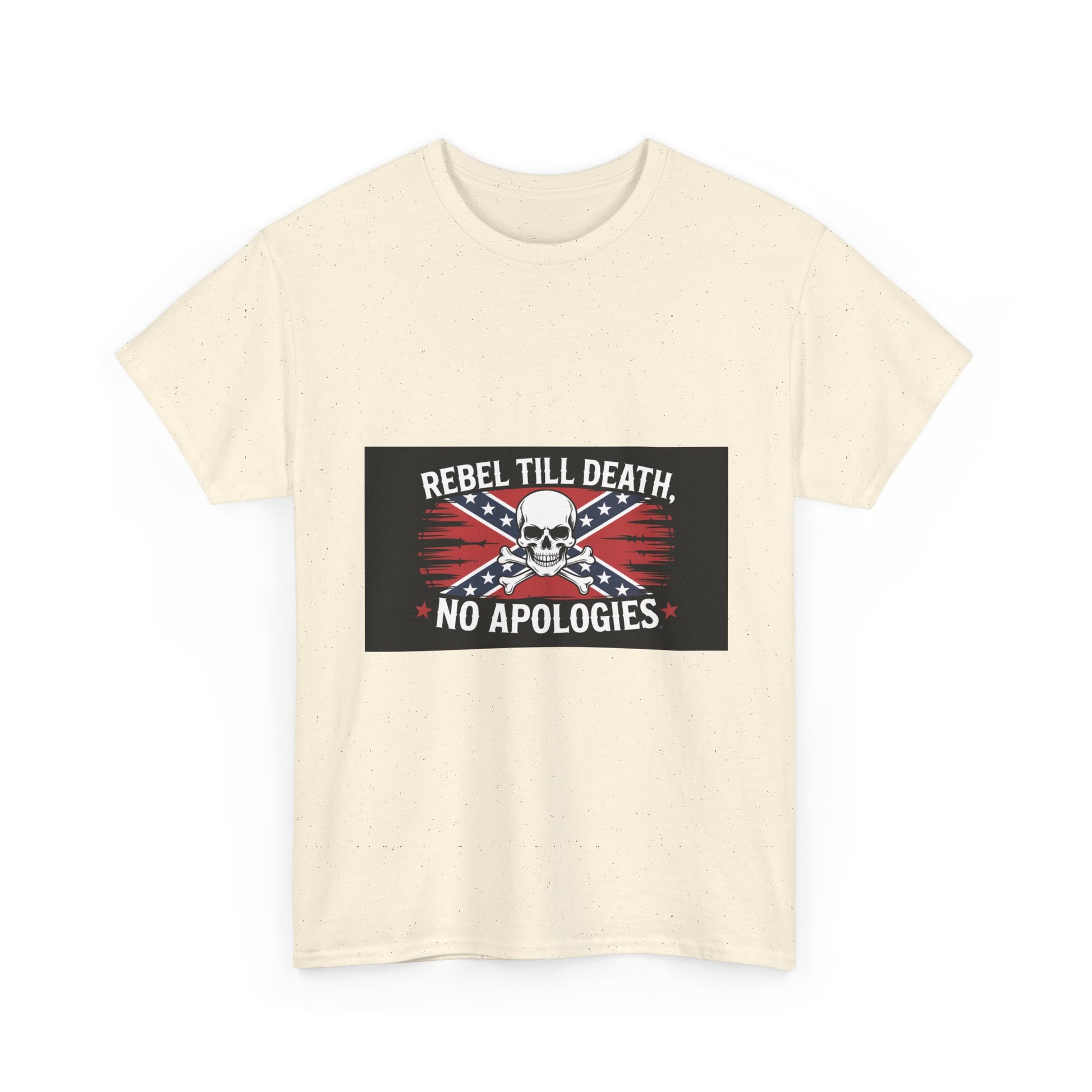 Rebel Till Death t-shirt in off-white featuring skull and bold graphic design