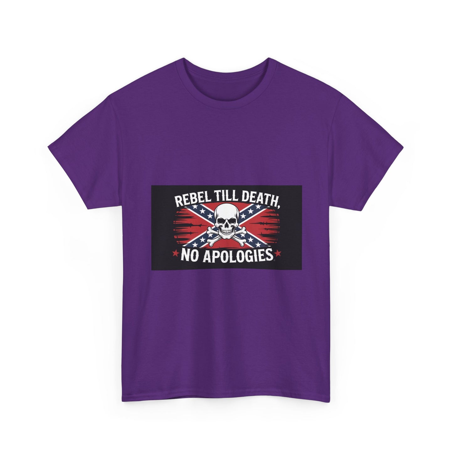 Purple Rebel Till Death t-shirt with skull and crossbones graphic and bold text design