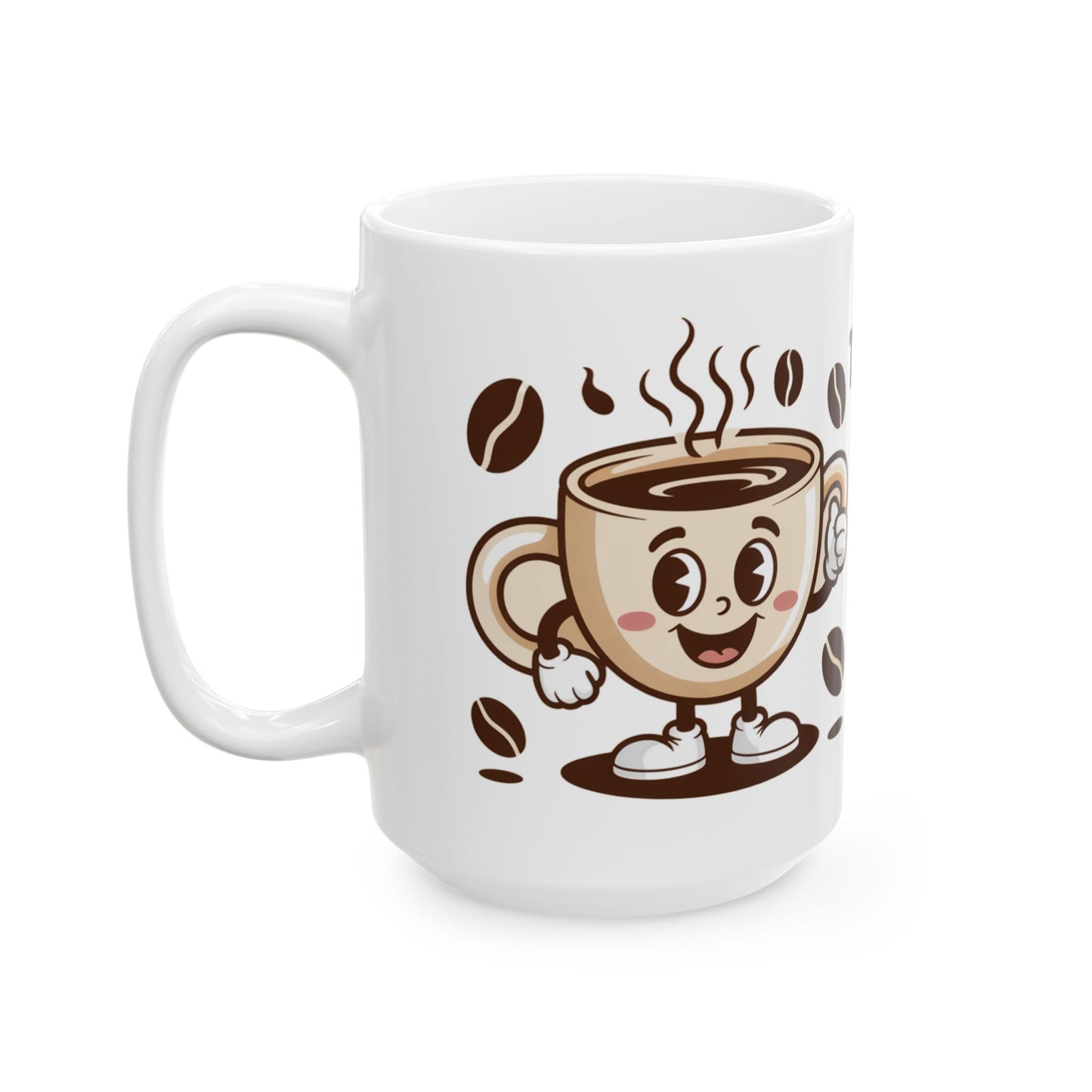 White southern pride coffee mug with cartoon smiling coffee cup and coffee bean design