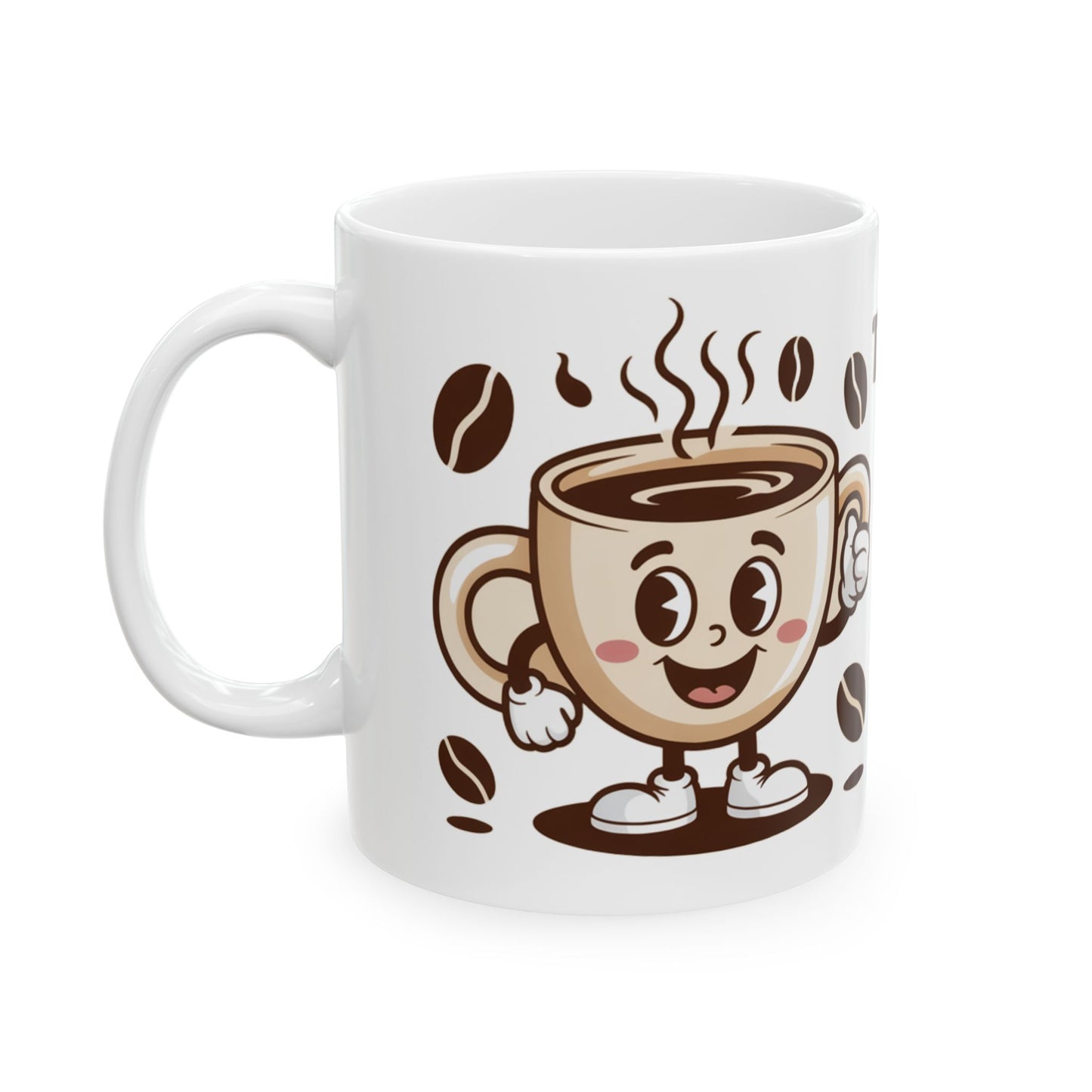 White southern pride coffee mug with cartoon coffee cup and coffee bean design