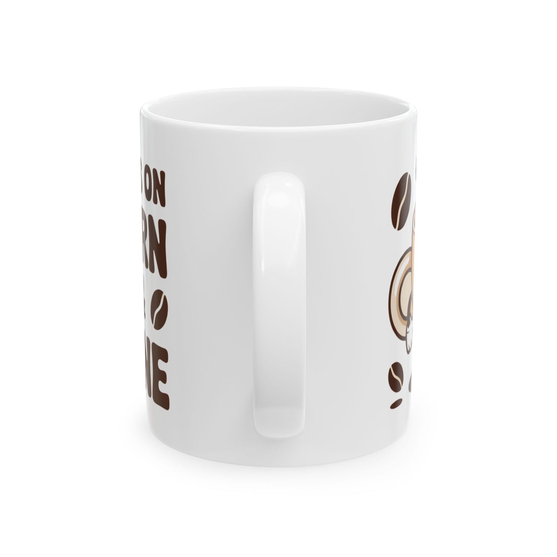 White ceramic southern pride coffee mug with coffee bean design and bold text
