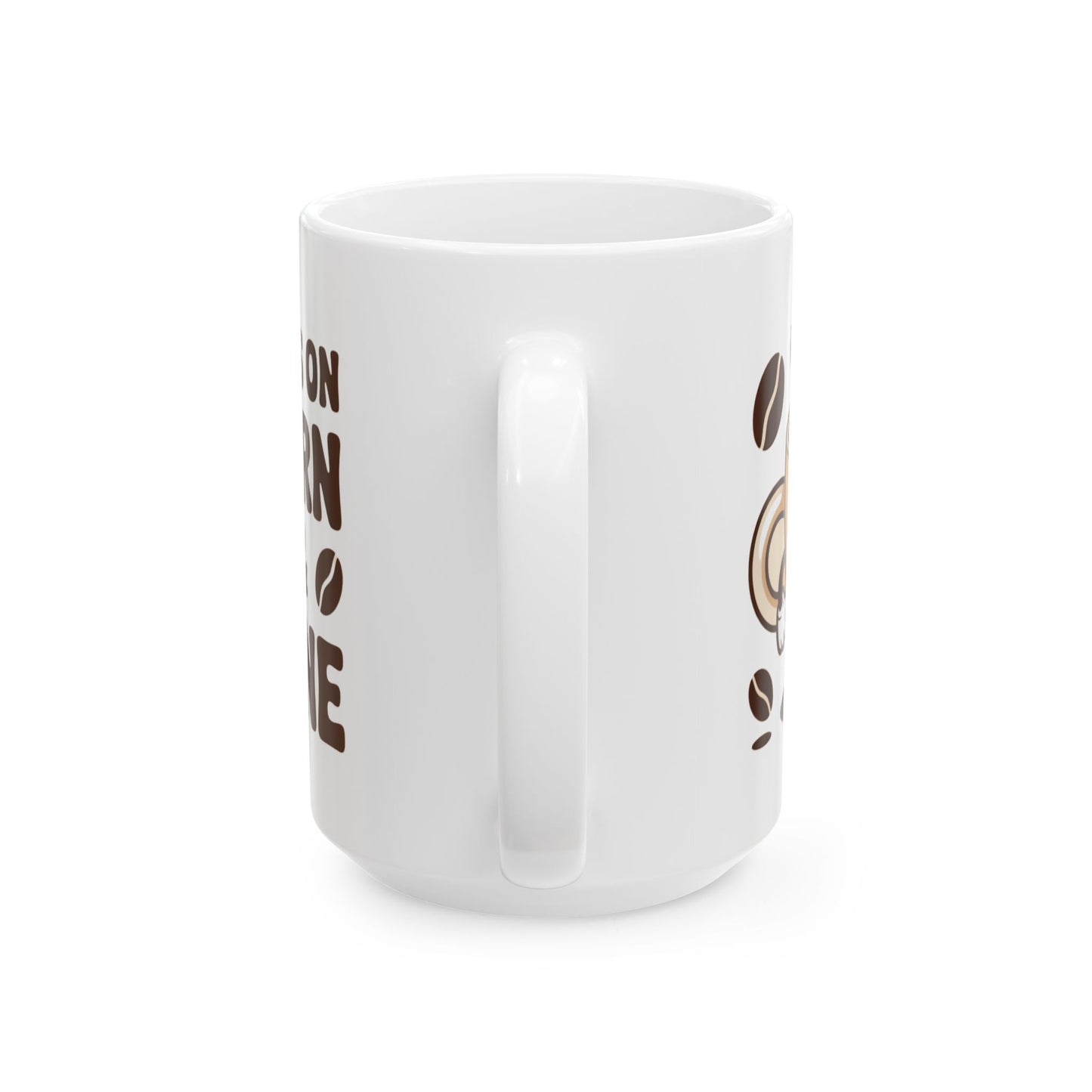 White ceramic southern pride coffee mug with handle and brown coffee-themed design