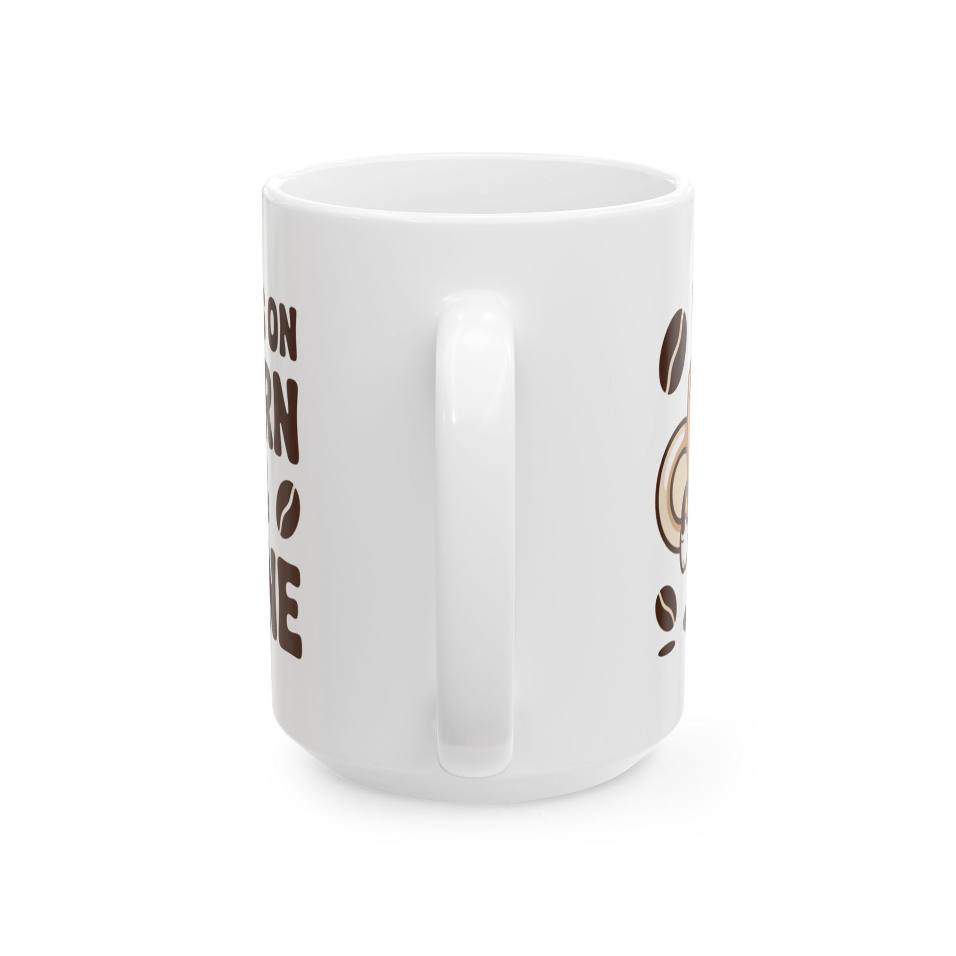 White ceramic southern pride coffee mug with handle and brown coffee-themed design