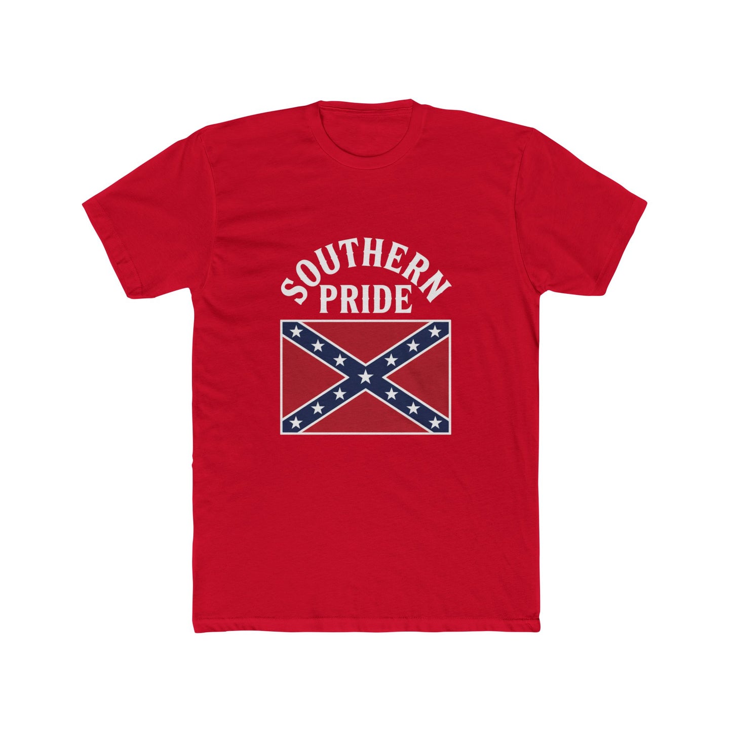 Red Southern pride t-shirt with Confederate flag graphic and white text design