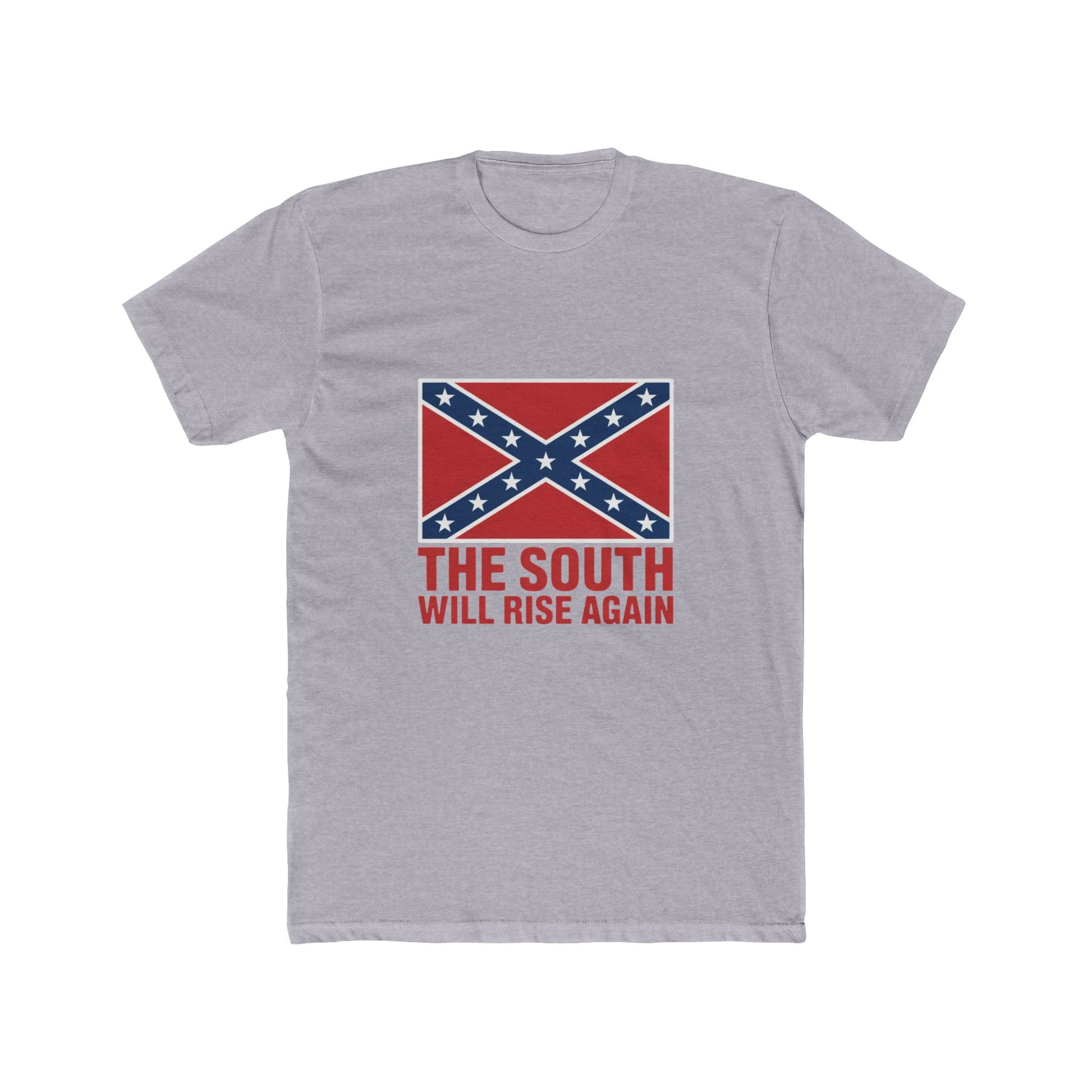Gray t-shirt featuring The South Will Rise Again t-shirt design with Confederate flag graphic