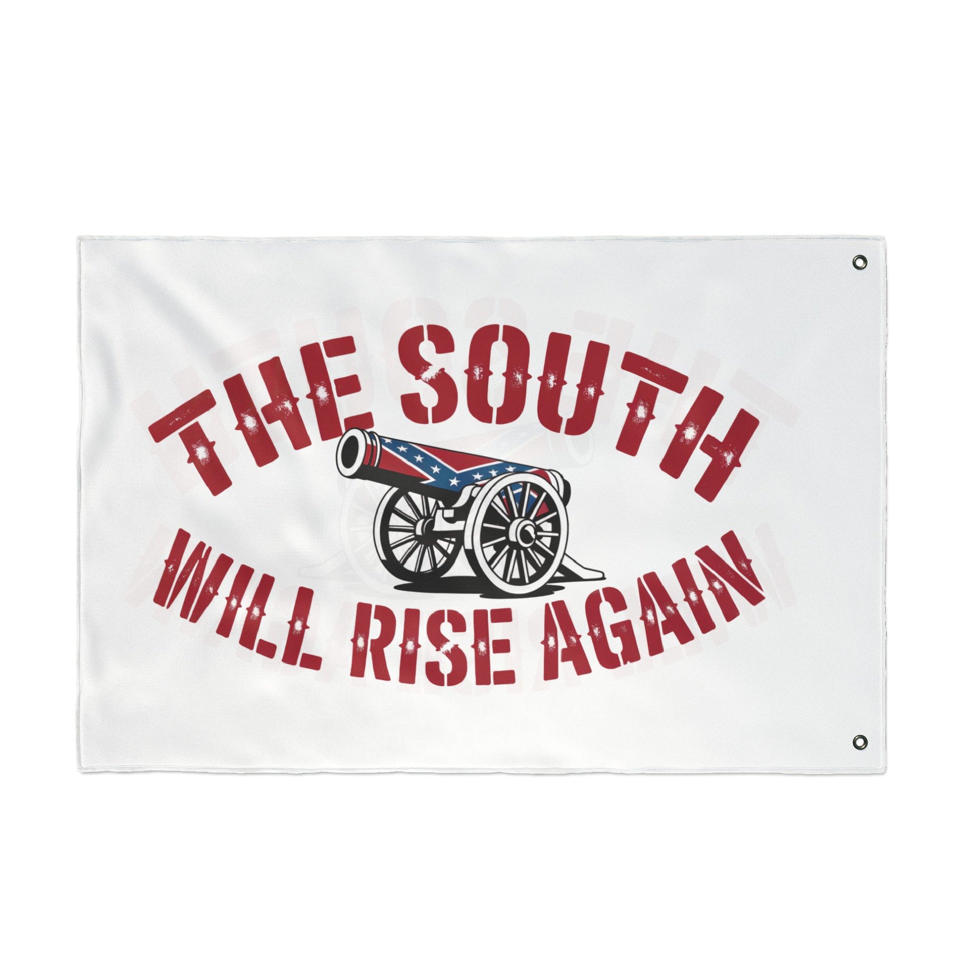 White flag home decor with cannon and text The South Will Rise Again Confederate flag design 
