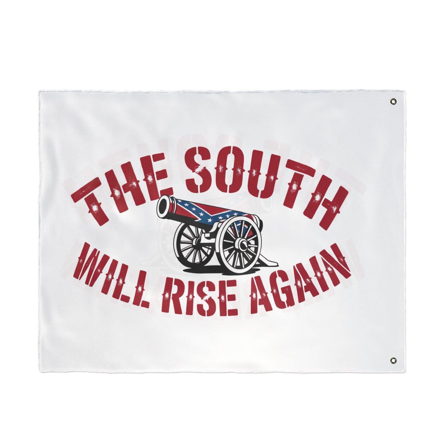 The South Will Rise Again Confederate flag with cannon graphic on white background home decor