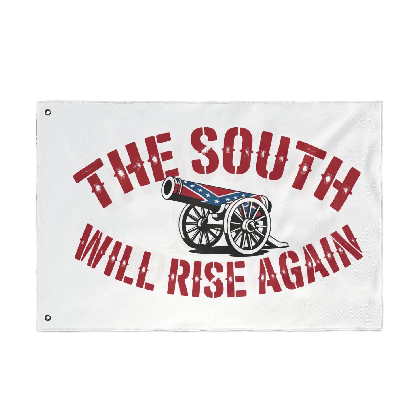 White flag with cannon and red text The South Will Rise Again Confederate flag home decor 