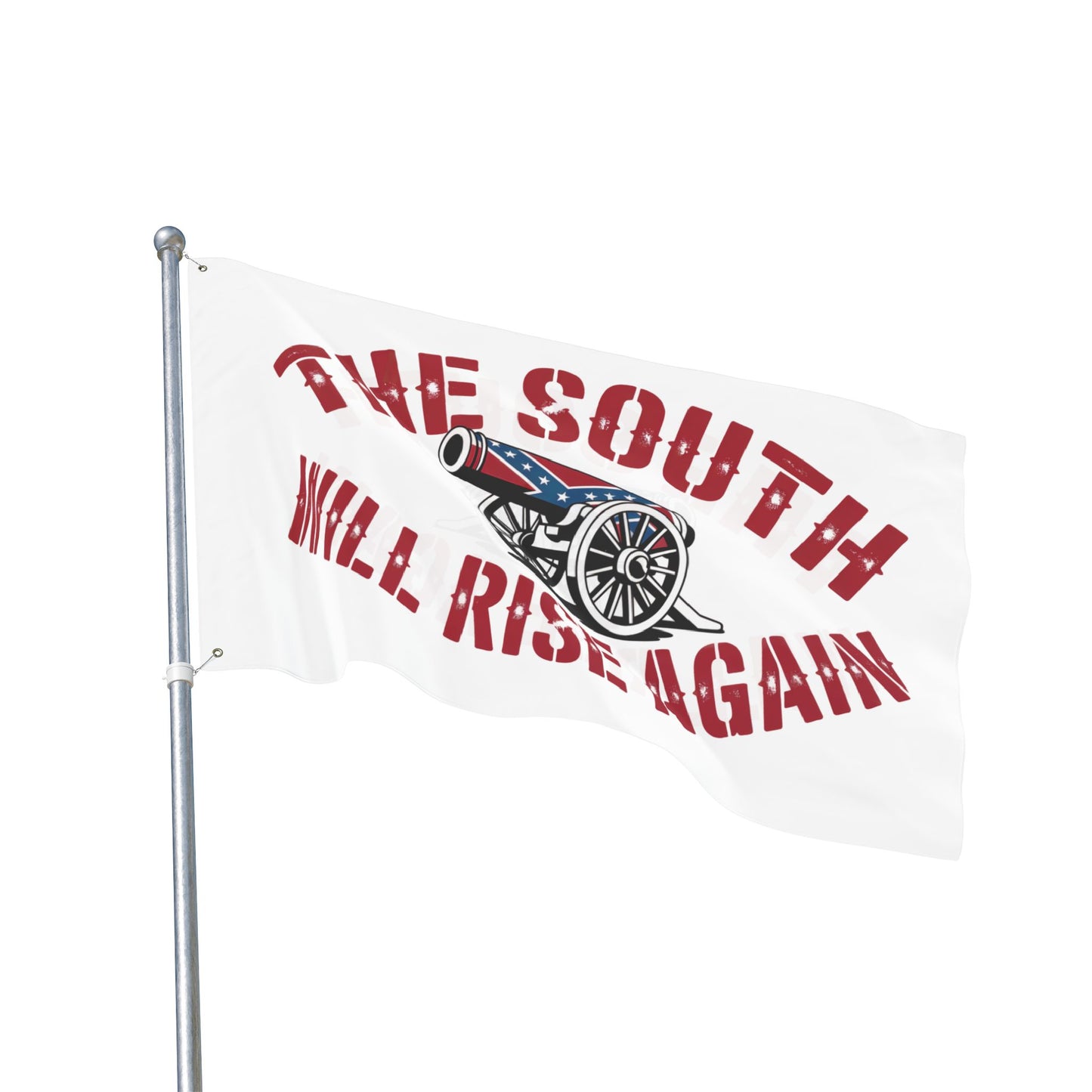 Home decor flag featuring The South Will Rise Again Confederate flag with cannon design on white background
