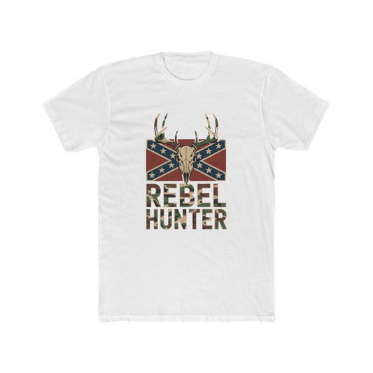 white rebel flag camo t-shirt featuring deer skull and camouflage rebel hunter text